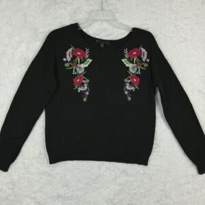 Sun +‎ Moon Womens Sweater Floral Embroidered Black Knit Emo Cutegoth Rocker M